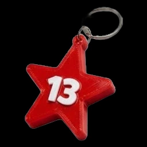 Chaveiro 13: estrela vermelha com o número 13 em branco